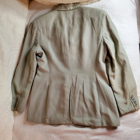 LAUREN RALPH LAUREN/ Silk linen blazer khaki green sage green tan - Picture 3 of 14